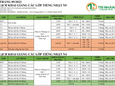 Lịch khai giảng tháng 9/2023