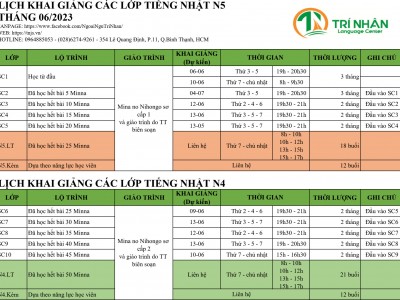 Lịch khai giảng tháng 6/2023